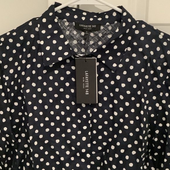 Lafayette 148 New York Black and White Polka Dot Blouse, Brand New - Picture 2 of 4
